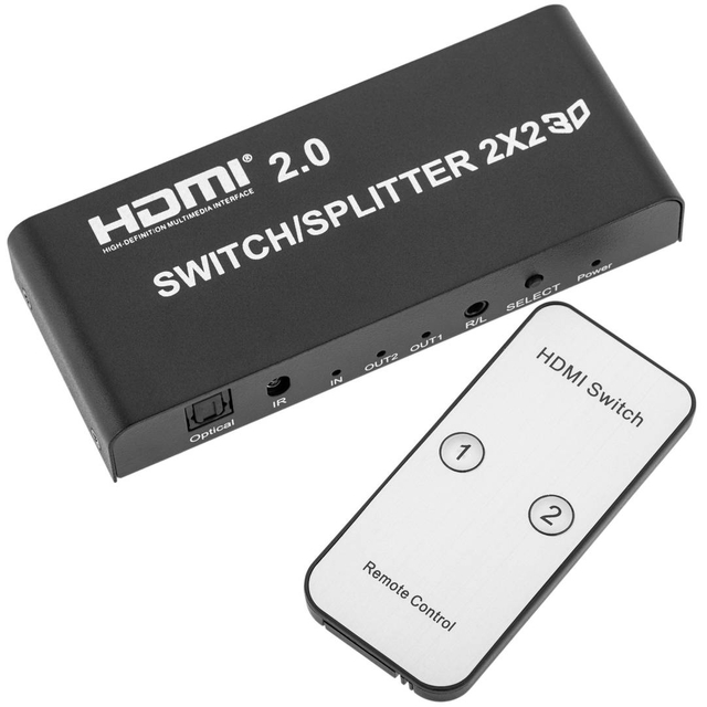 HDMI 2x2 Matrix Selector and Multiplier with 2 Inputs and 2 Outputs